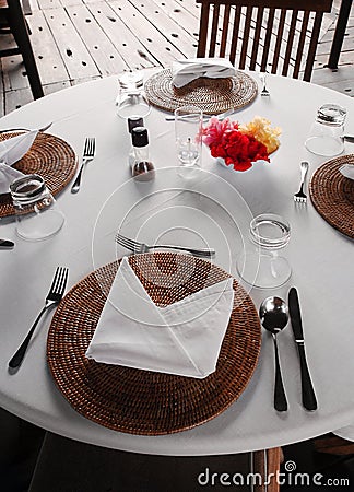 Table setting, outdoor dining patio area