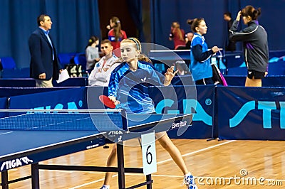 Table tennis competition among girls