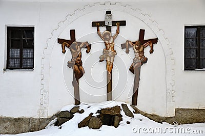 A tableau of crucifixs on Golgota