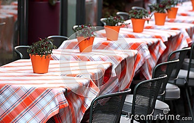 Tables laid with checkered tablecloth for a stylish restaurant