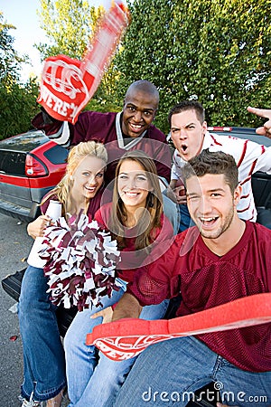 Tailgating: Cheering And Yelling College Football Fan Friends