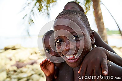 TAKORADI, GHANA � MARCH 22: Unidentified african boys from nativ