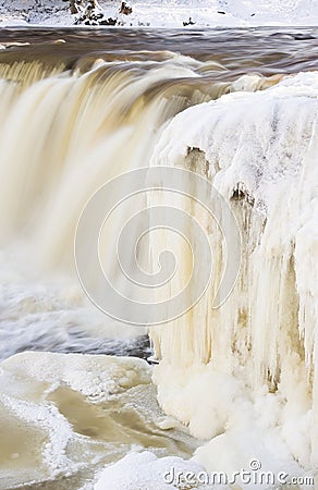 Tall icicles on waterfall