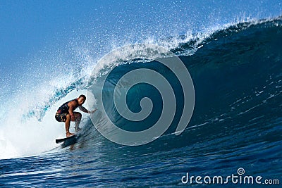 Tamayo Perry Surfing the Tube at Pipeline, Hawaii