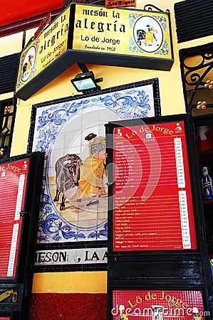 Tapas bar menus, Malaga, Spain.