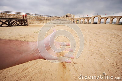 Tasting the sand before a fight in a roman hippodrome (in Jerash, Jordan)