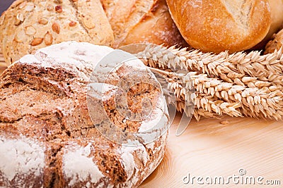 Tasty fresh baked bread bun baguette natural food