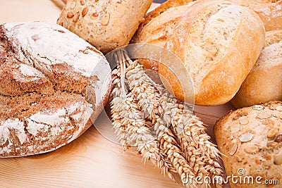 Tasty fresh baked bread bun baguette natural food