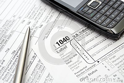 Taxes and forms, mobile phone and pen