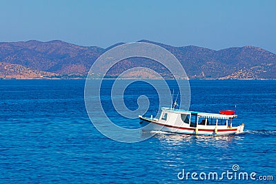 Taxi boat entering Hydra island