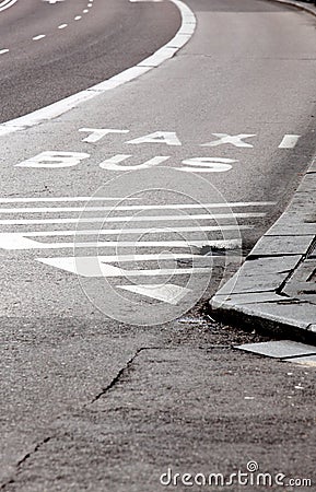 Taxi and bus sign on the road.