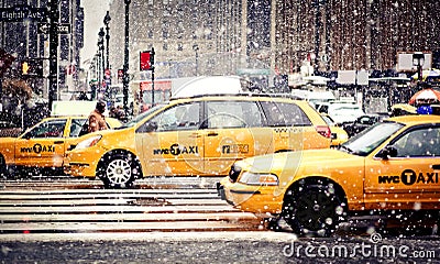 Taxi Cabs in blizzard in New York