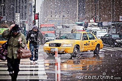 Taxi Cabs in blizzard in New York