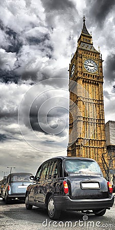 Taxis in london and big ben