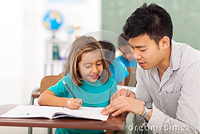 Teacher helping girl