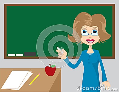 Teacher pointing to chalkboard