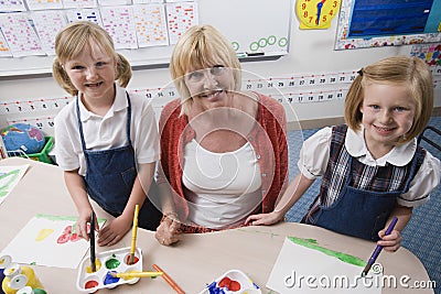 Teacher With Students In Art Class