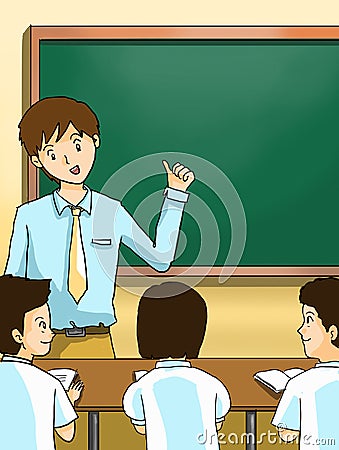 Teacher teaching kids with blackboard