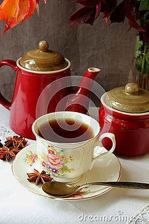 Teapot, sugar bowl and a cup