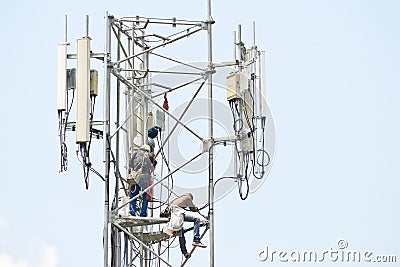 Technician on communication towers