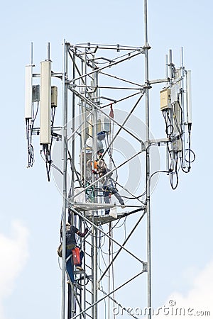 Technician on communication towers