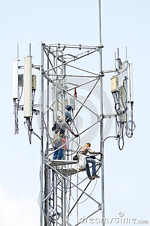 Technician on communication towers