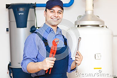 Technician repairing an hot-water heater