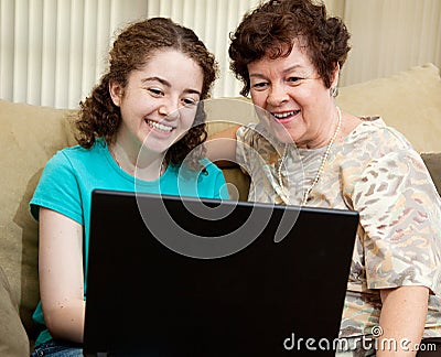 Teen and Mom with Laptop