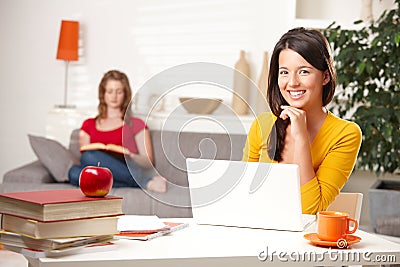 Teen students learning at home