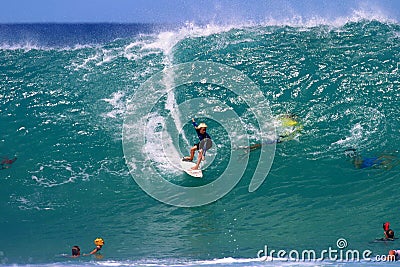 Teen Surf Boy, Surfing a Big Wave in Hawaii