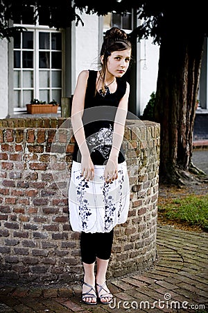 Teenage fashion girl black and white clothes