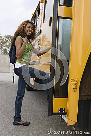 Teenage Girl Boarding School Bus