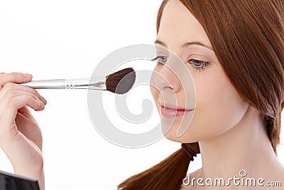 Makeup Brushes on Teenage Girl Using Makeup Brush Smiling Stock Photography   Image