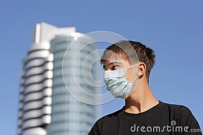 Teenager in Flu Mask