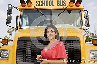 Teenager Girl By School Bus
