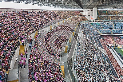 50.000 teenagers take part in a religious ceremony at San Siro stadium in Milan, Italy