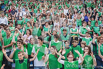 50.000 teenagers take part in a religious ceremony at San Siro stadium in Milan, Italy