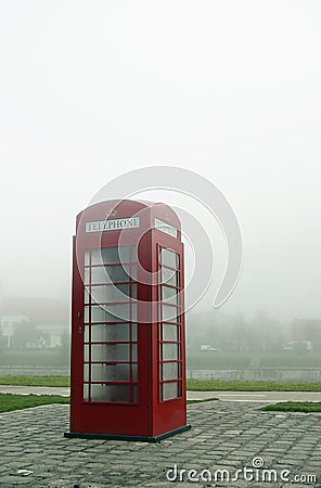 Telephone box in fog