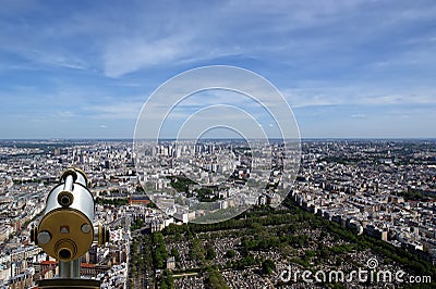 Telescope viewer and city skyline at daytime. Paris
