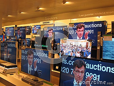 Television sets in a store.