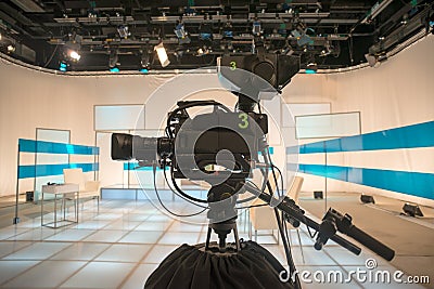 Television studio with camera and lights