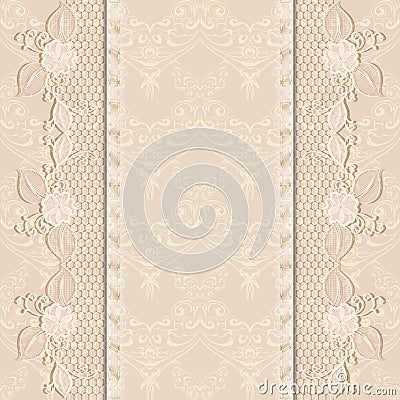 Template greeting or invitation card with delicate lace fabric. Light background.