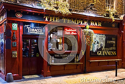 The Temple Bar at night. Irish pub. Dublin
