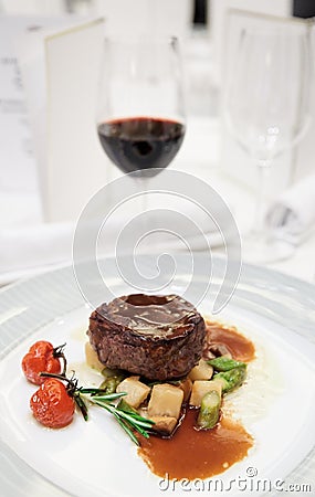 Tenderloin steak on restaurant table