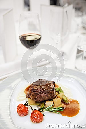 Tenderloin steak on restaurant table