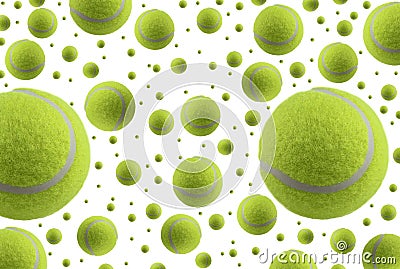 Tennis balls rain isolated on white background