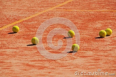 Tennis court with balls