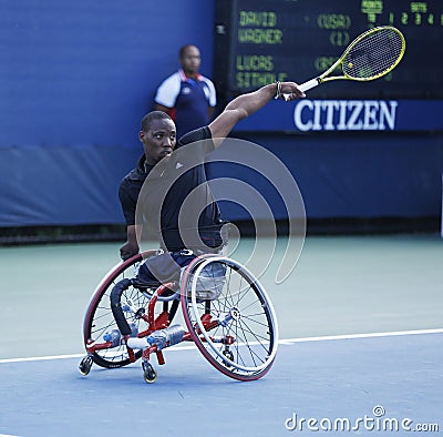 Tennis player Lucas Sithole from South Africa during US Open 2013 wheelchair quad singles match