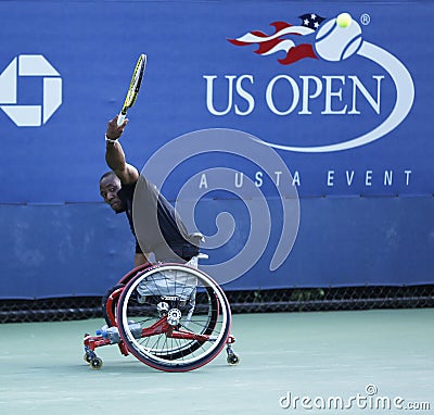 Tennis player Lucas Sithole from South Africa during US Open 2013 wheelchair quad singles match