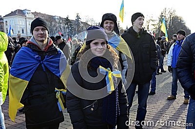 Ternopol . Ukraine. on Decembers, 4 2013. Young people for suppo